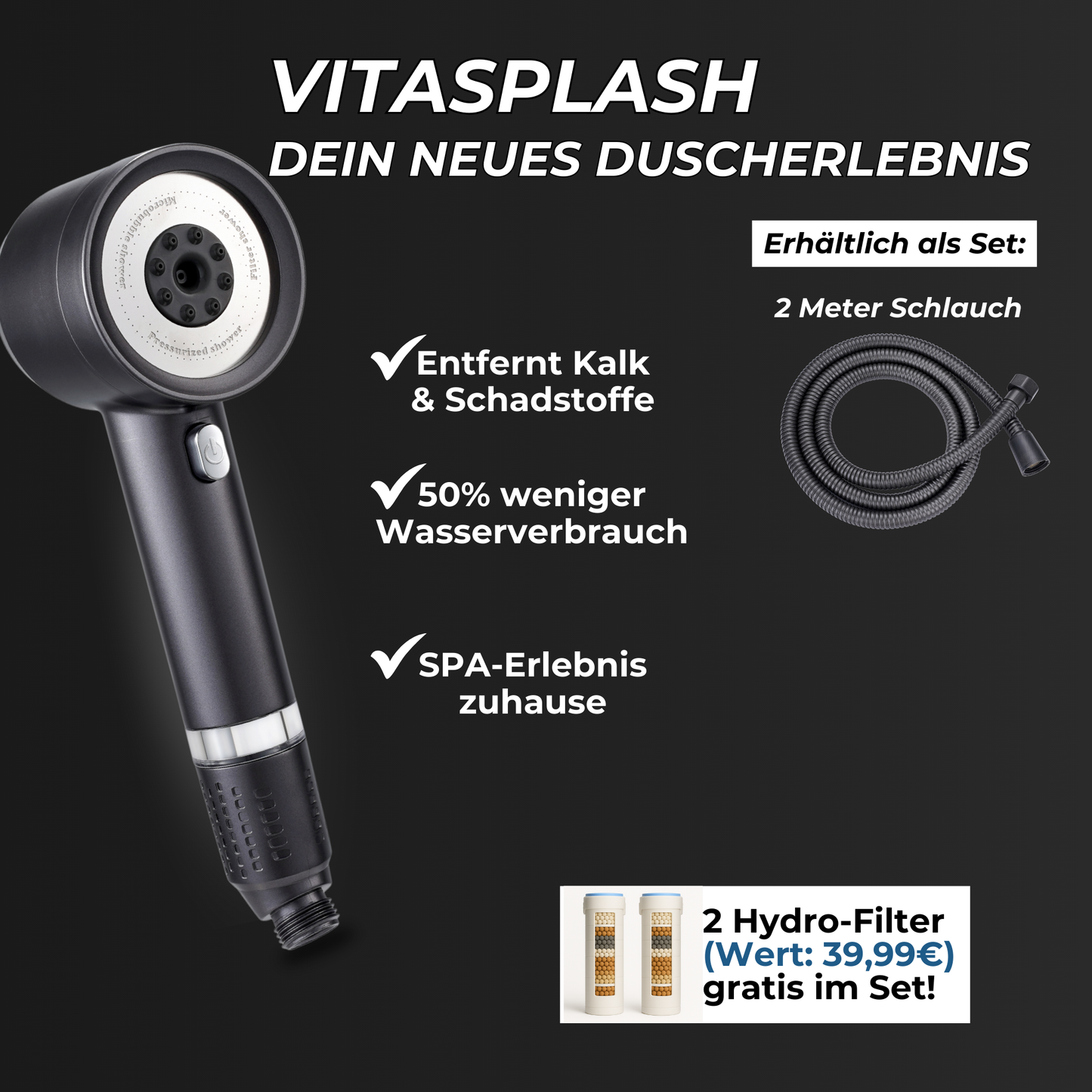 VitaSplash Duschkopf – Spürbar weichere Haut & Haare ab der ersten Dusche